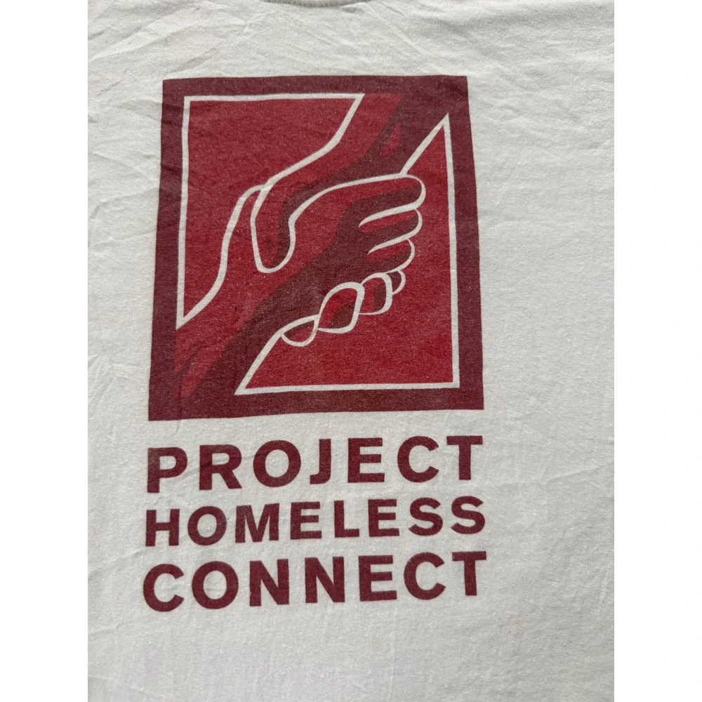 Vintage Project Homeless Connect Graphic T-Shirt White Maroon Mens Large L - Picture 2 of 5